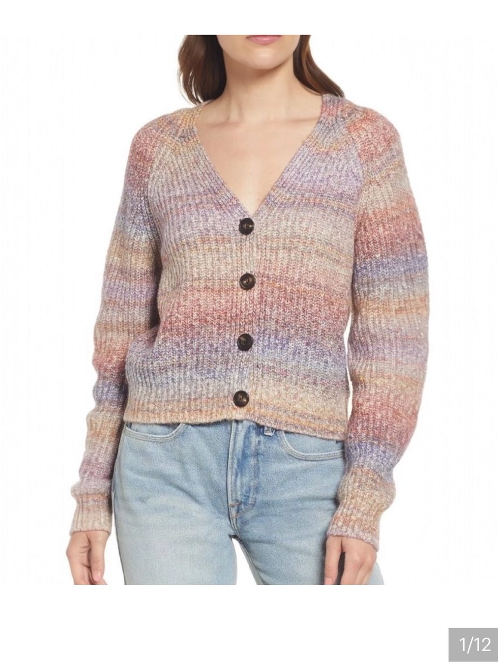 Rails Multicolor Knit V-Neck Button Cardigan - Pink, Lavender, Cream